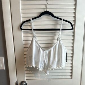 Women’s swimsuit top bikini Large NWT white Pom Pom
